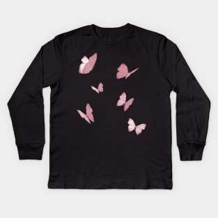 butterflies pink white Kids Long Sleeve T-Shirt